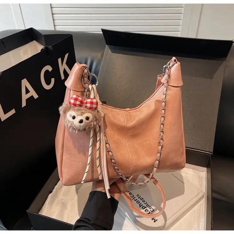 Women's Beige Chain Shoulder Bag with Doll Decor — feature 34