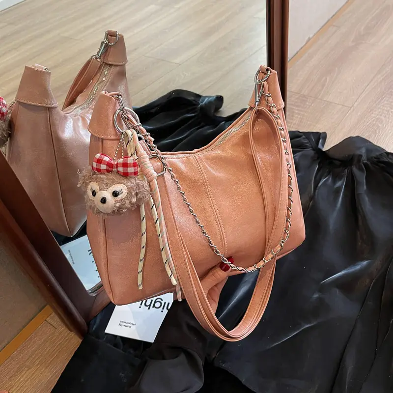 Women's Beige Chain Shoulder Bag with Doll Decor - Image 3
