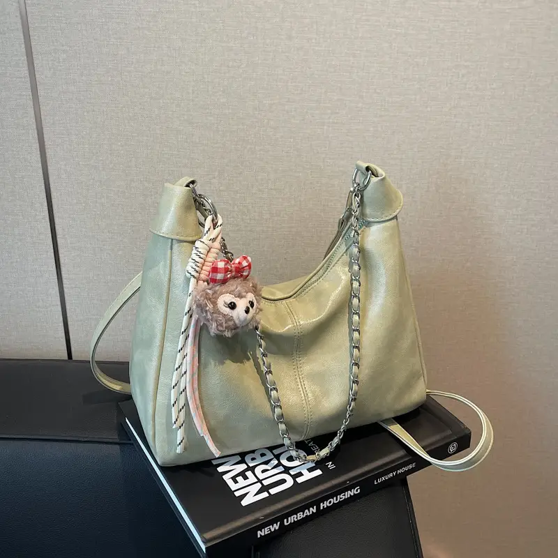 Women's Beige Chain Shoulder Bag with Doll Decor - Image 4