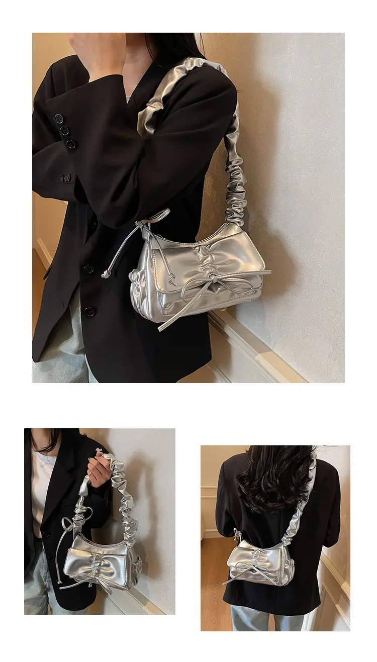 Silver Pleated Shoulder Crossbody Bag for Women — feature 13