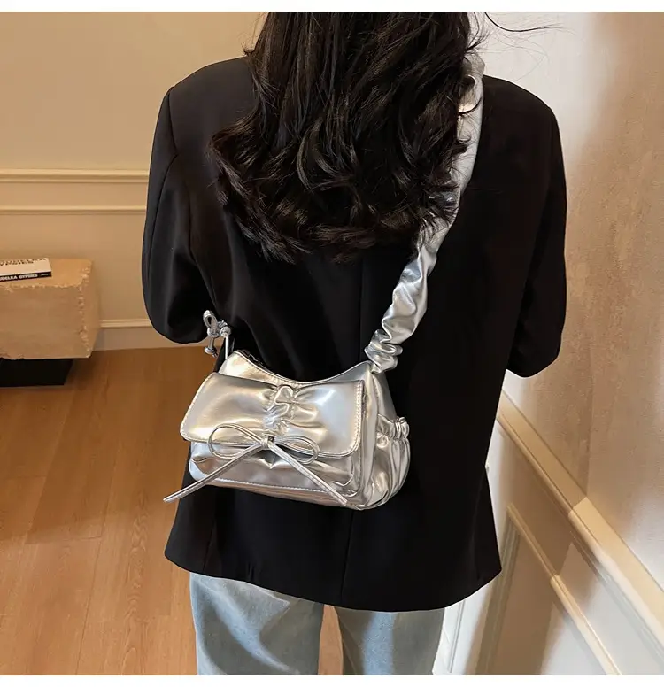 Silver Pleated Shoulder Crossbody Bag for Women — feature 17