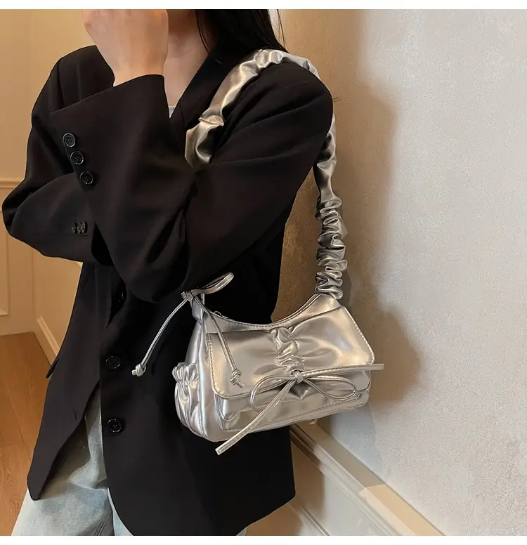 Silver Pleated Shoulder Crossbody Bag for Women — feature 19