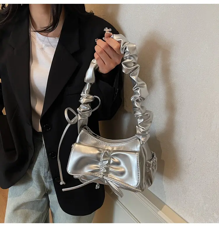 Silver Pleated Shoulder Crossbody Bag for Women — feature 20