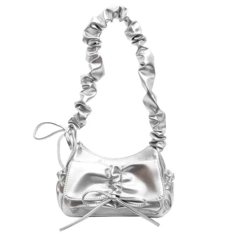 Silver Pleated Shoulder Crossbody Bag for Women - Image 4