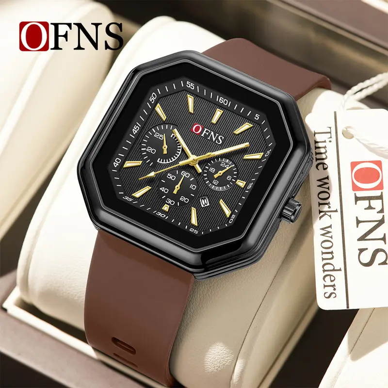 O'Fannie Black Octagonal Men's Watch with Calendar & Quartz - Image 6