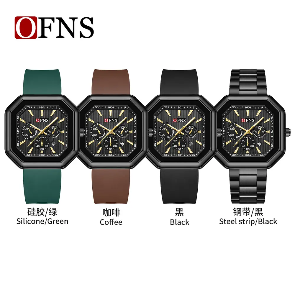 O'Fannie Black Octagonal Men's Watch with Calendar & Quartz - Image 7