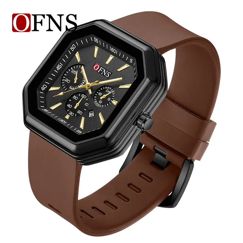 O'Fannie Black Octagonal Men's Watch with Calendar & Quartz - Image 3