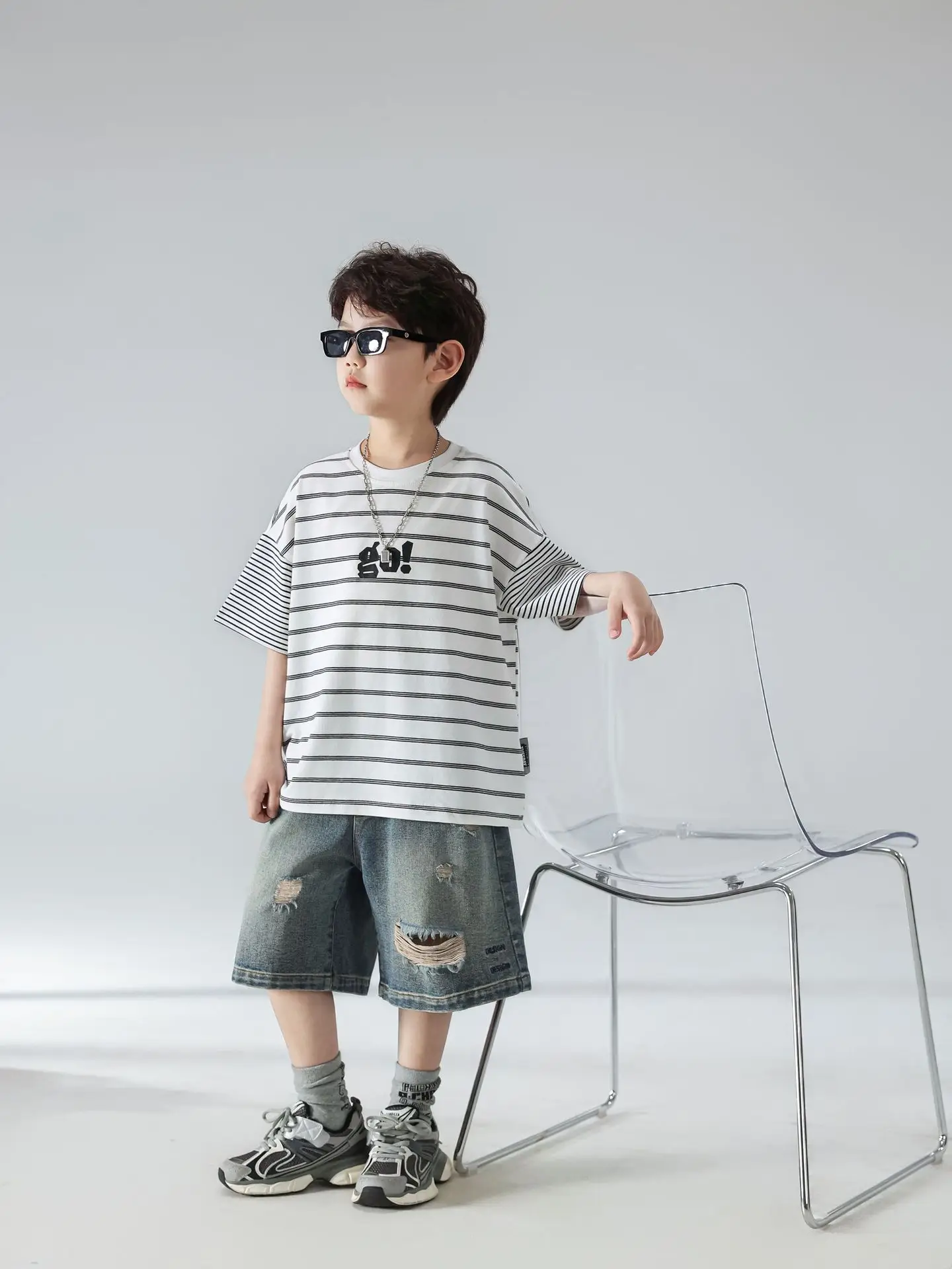 Boys Summer Striped T-Shirt Shorts Set 2025 - Image 5