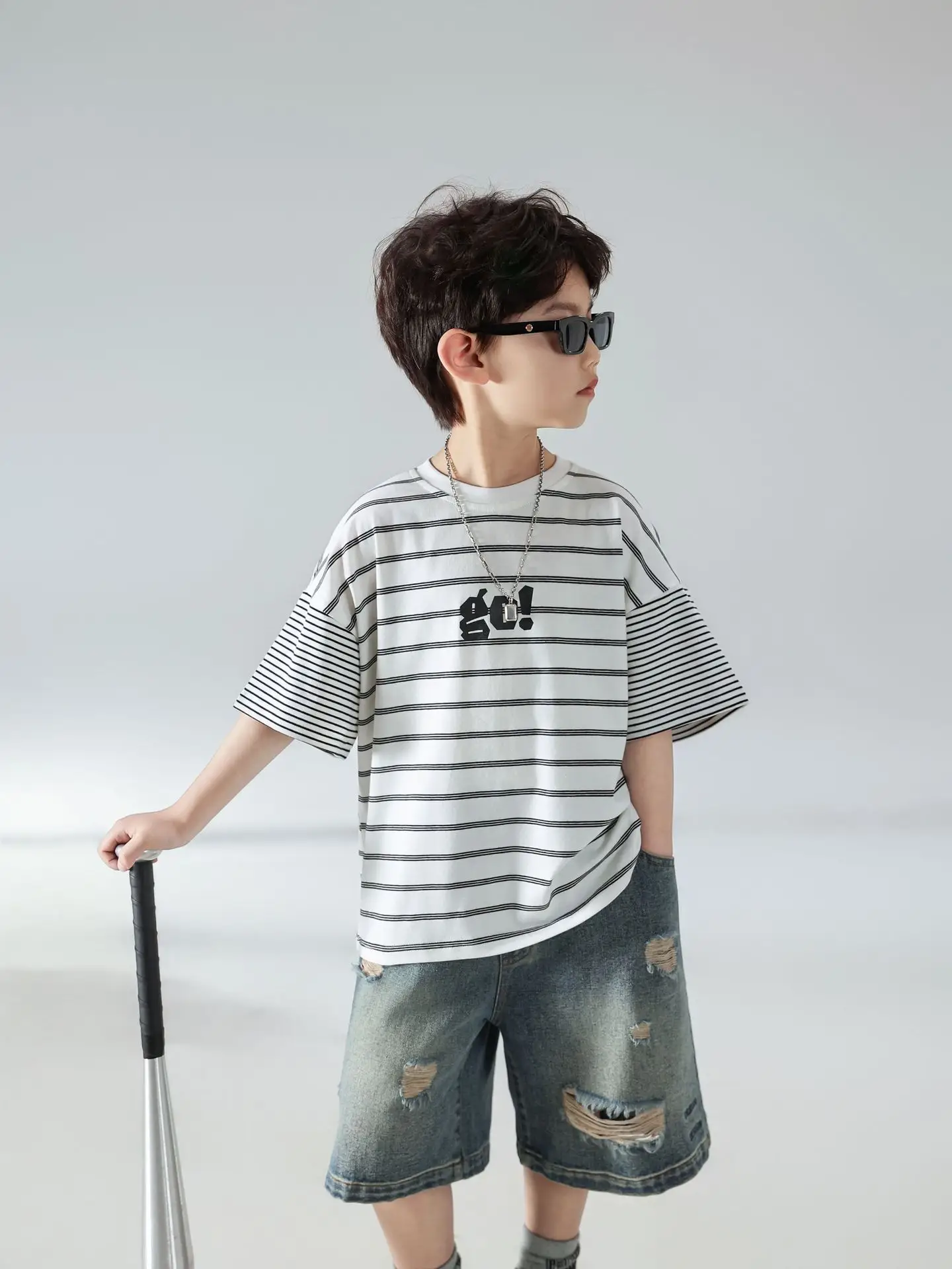 Boys Summer Striped T-Shirt Shorts Set 2025 — feature 24