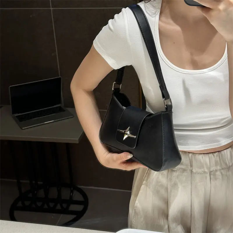 2025 Summer Shoulder Bag Black Four Corner Star Women - Image 8