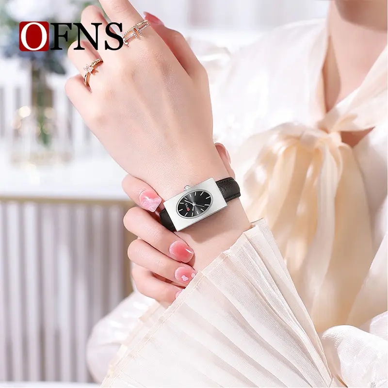 Women's Red Leather Quartz Watch with Silver Case