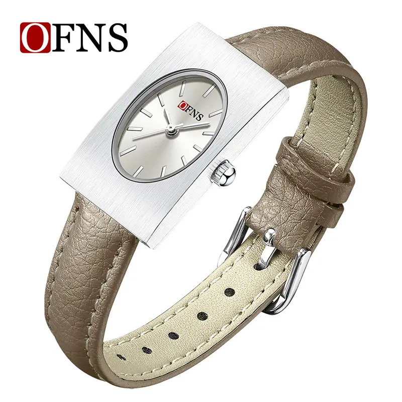 Women's Red Leather Quartz Watch with Silver Case