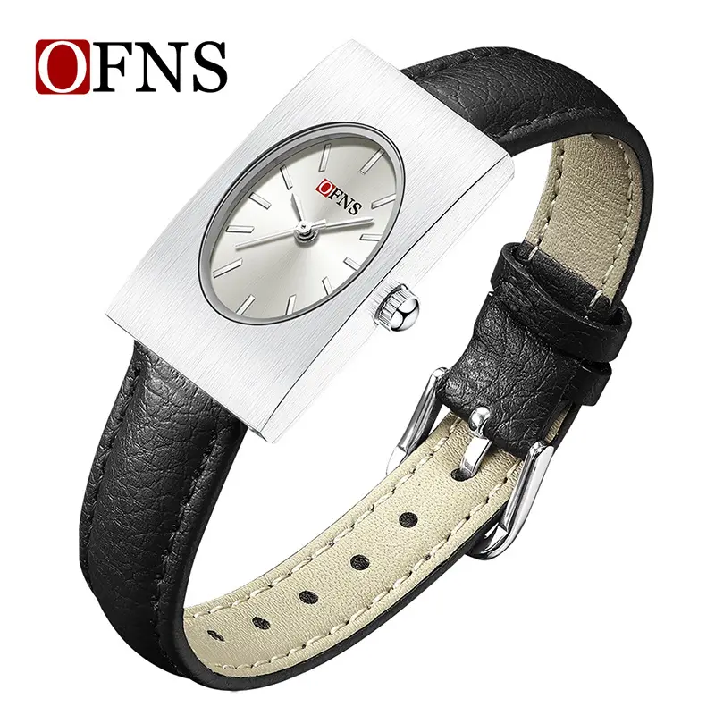 Women's Red Leather Quartz Watch with Silver Case