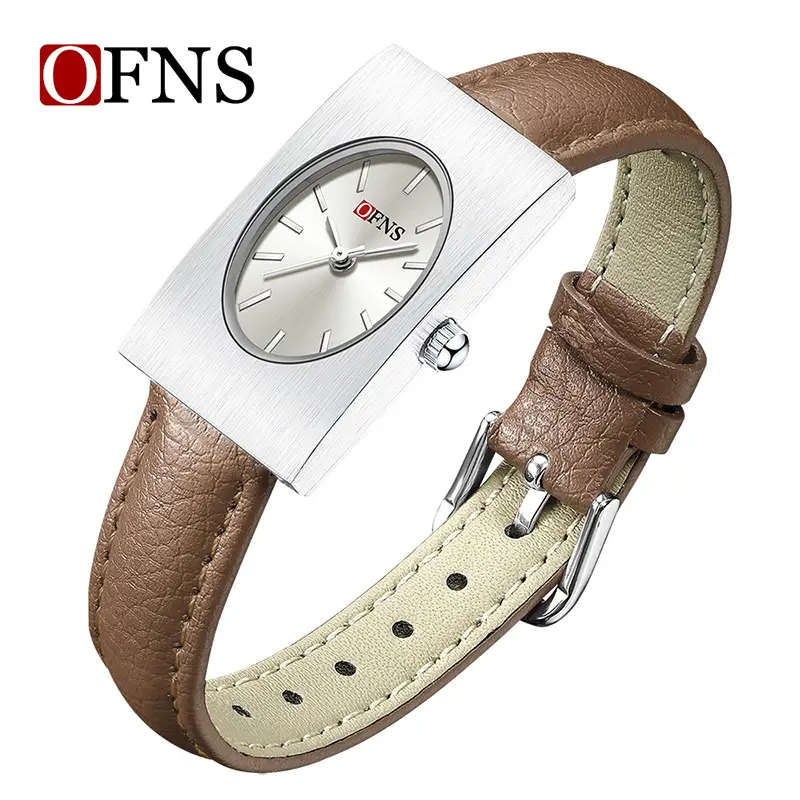 Women's Red Leather Quartz Watch with Silver Case