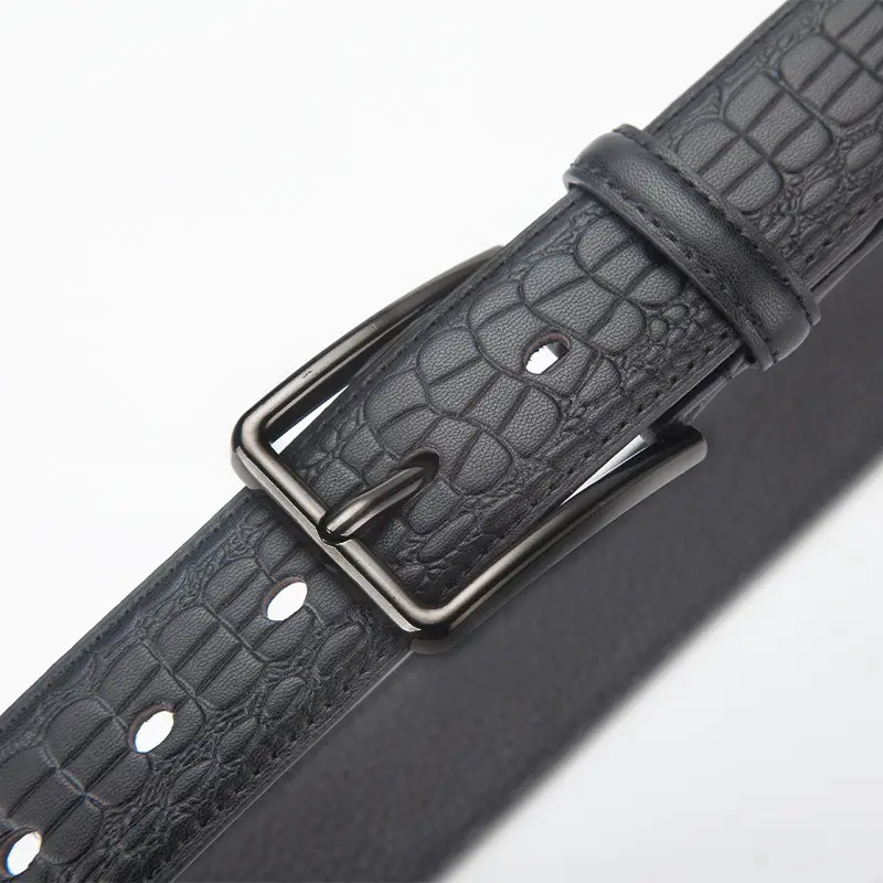 Men's Black Genuine Leather Belt with Silver Buckle - Image 5