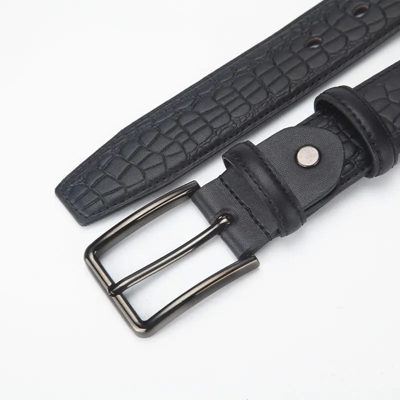 Men's Black Genuine Leather Belt with Silver Buckle - Image 6