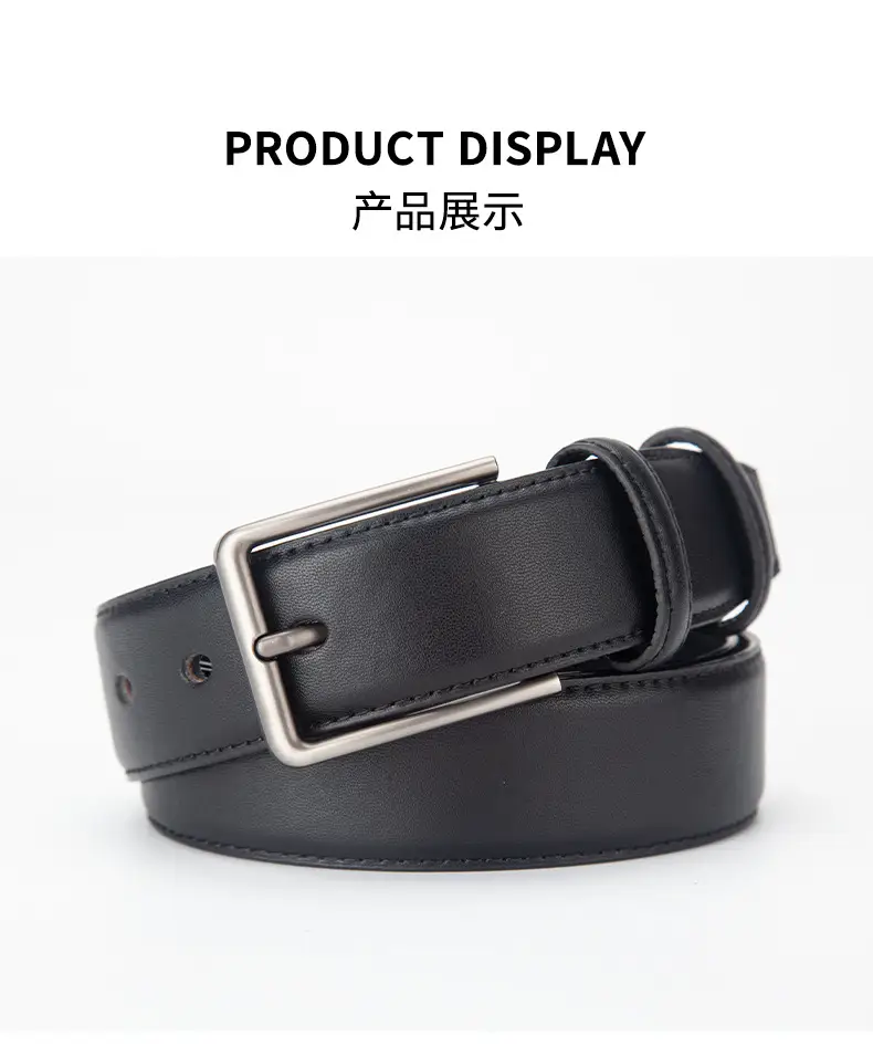 Men's Black Genuine Leather Belt with Silver Buckle — feature 11