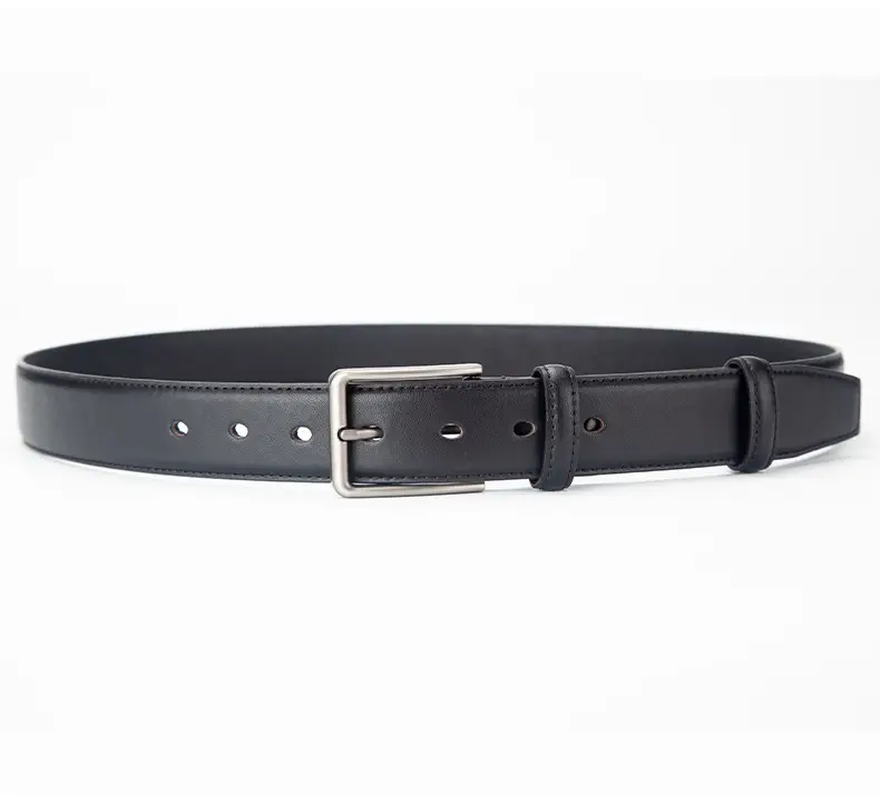 Men's Black Genuine Leather Belt with Silver Buckle — feature 13