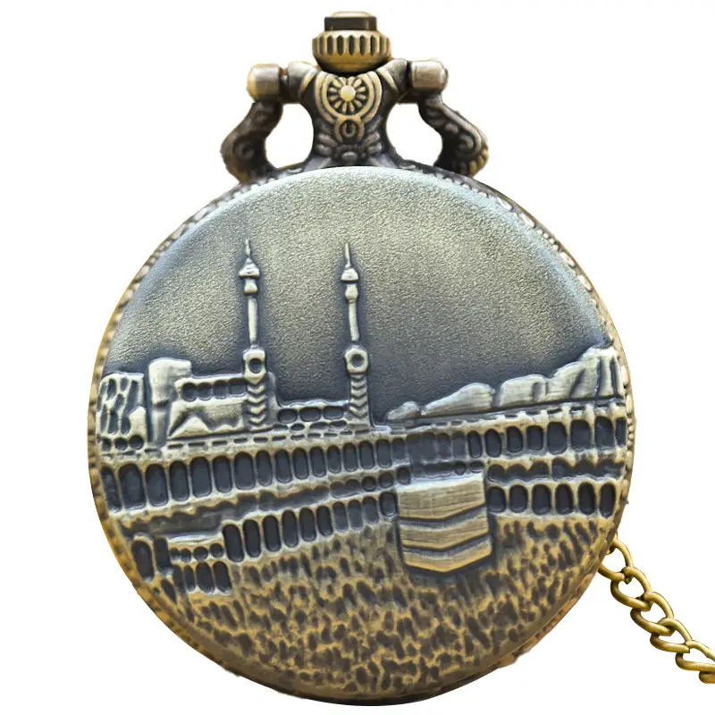 Vintage London Tower Bridge Pocket Watch with Chain Strap