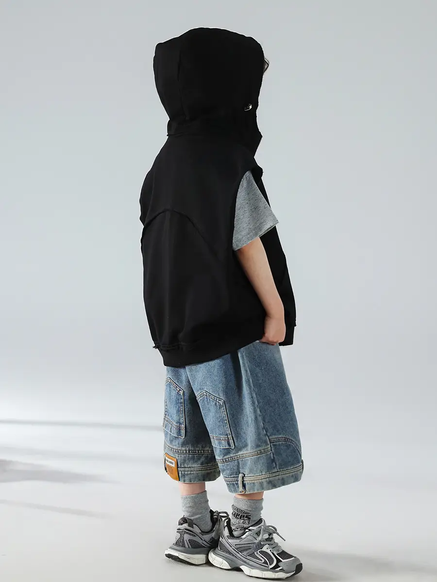 Boys Hooded Denim T-Shirt Grey 2025 - Image 5