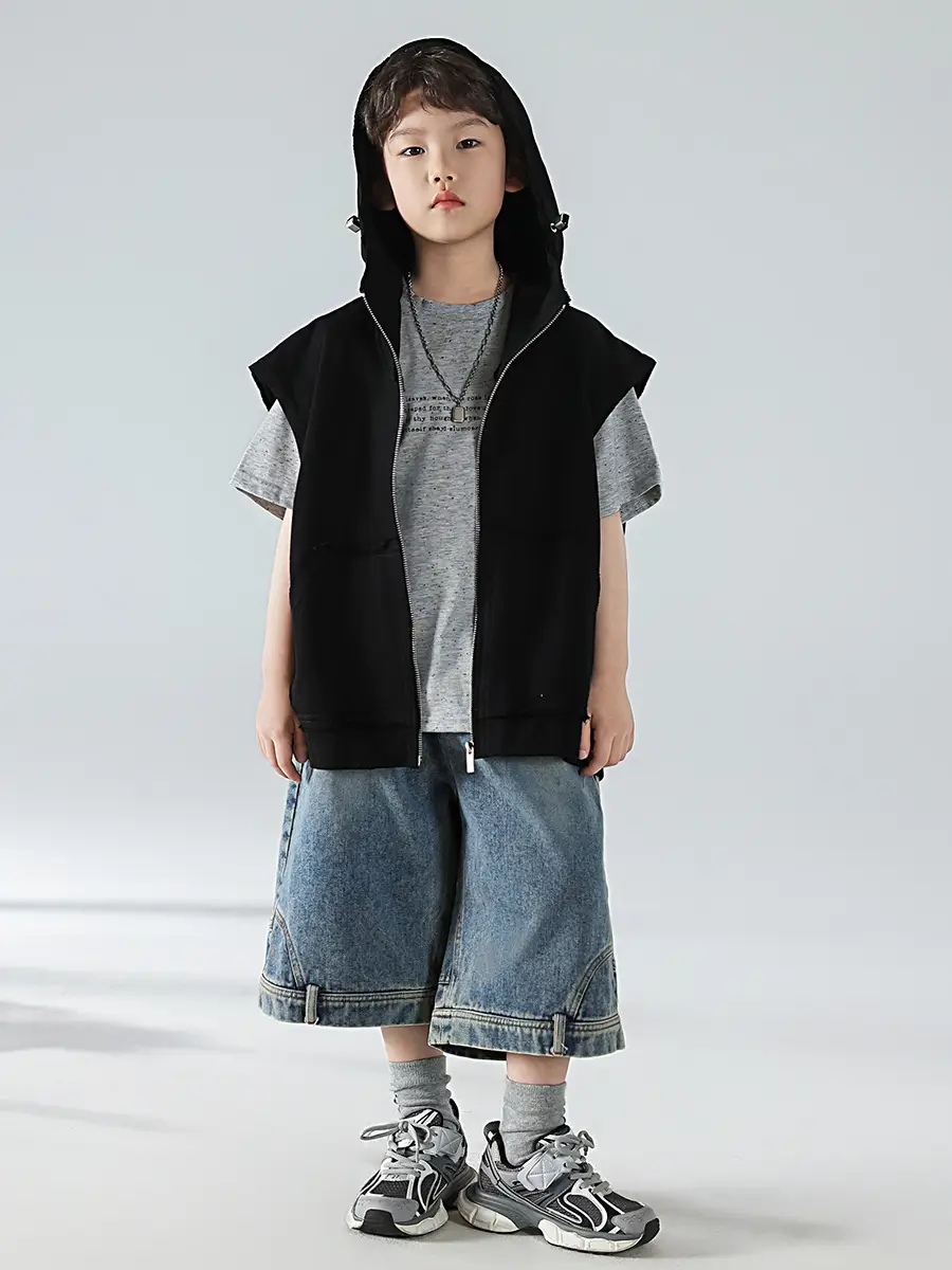 Boys Hooded Denim T-Shirt Grey 2025 - Image 7