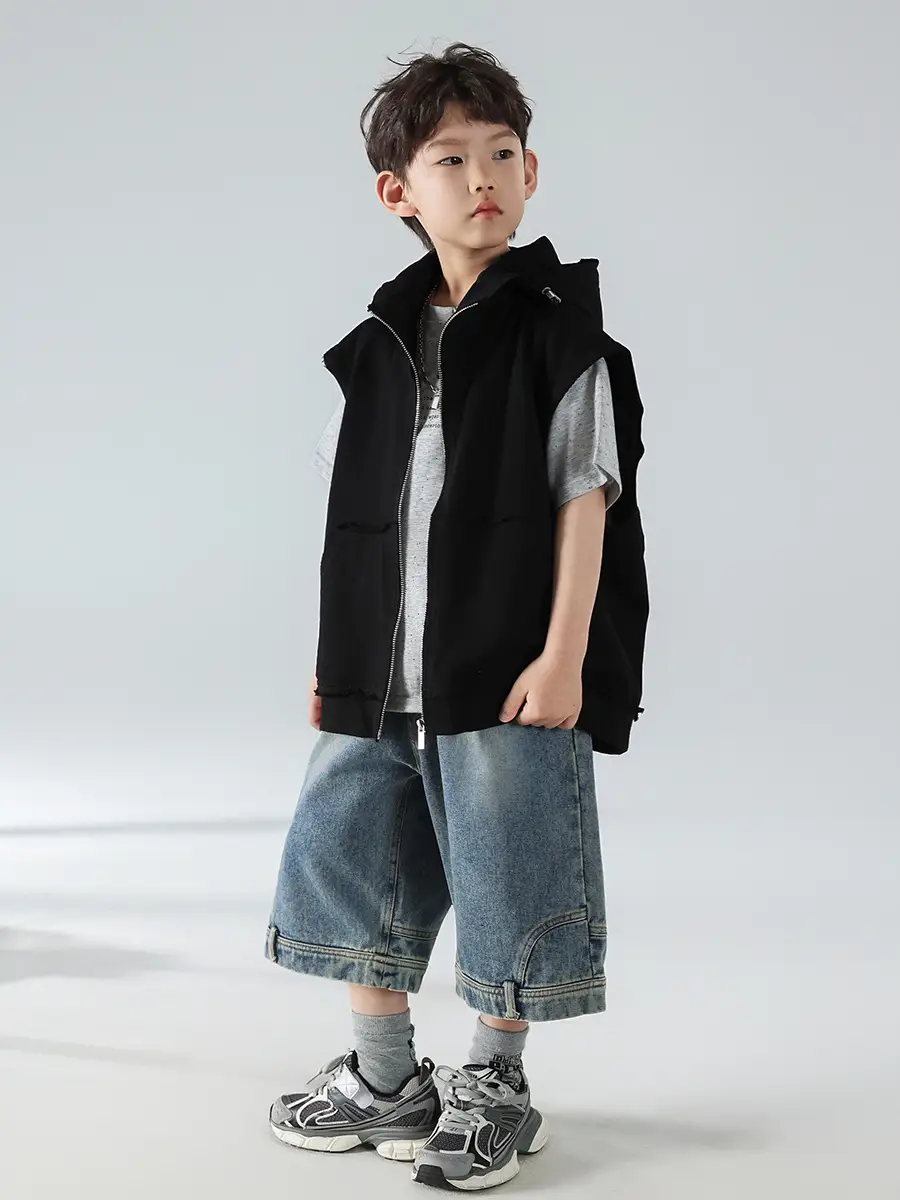 Boys Hooded Denim T-Shirt Grey 2025 — feature 17