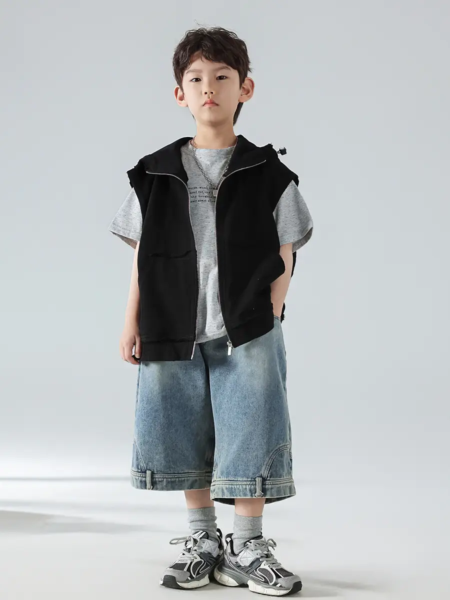 Boys Hooded Denim T-Shirt Grey 2025 — feature 18