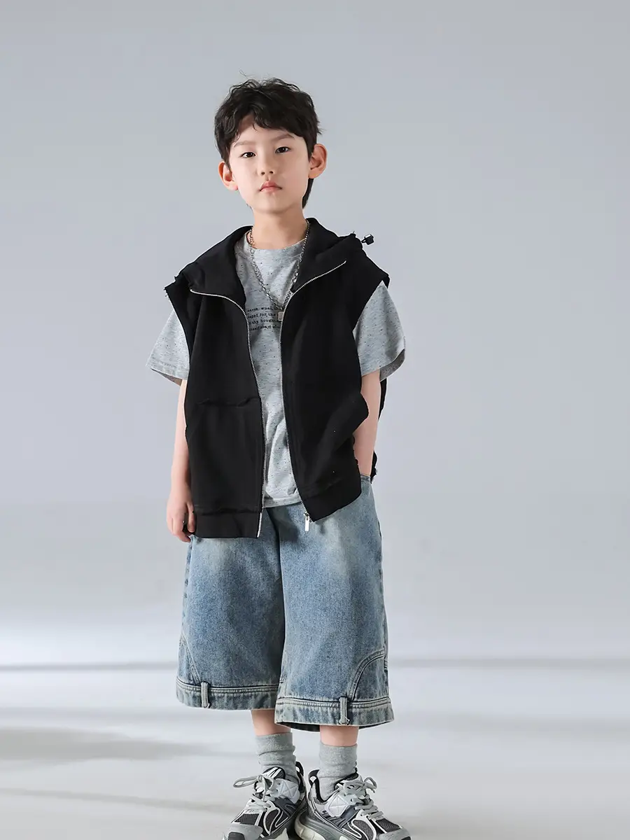 Boys Hooded Denim T-Shirt Grey 2025 — feature 19
