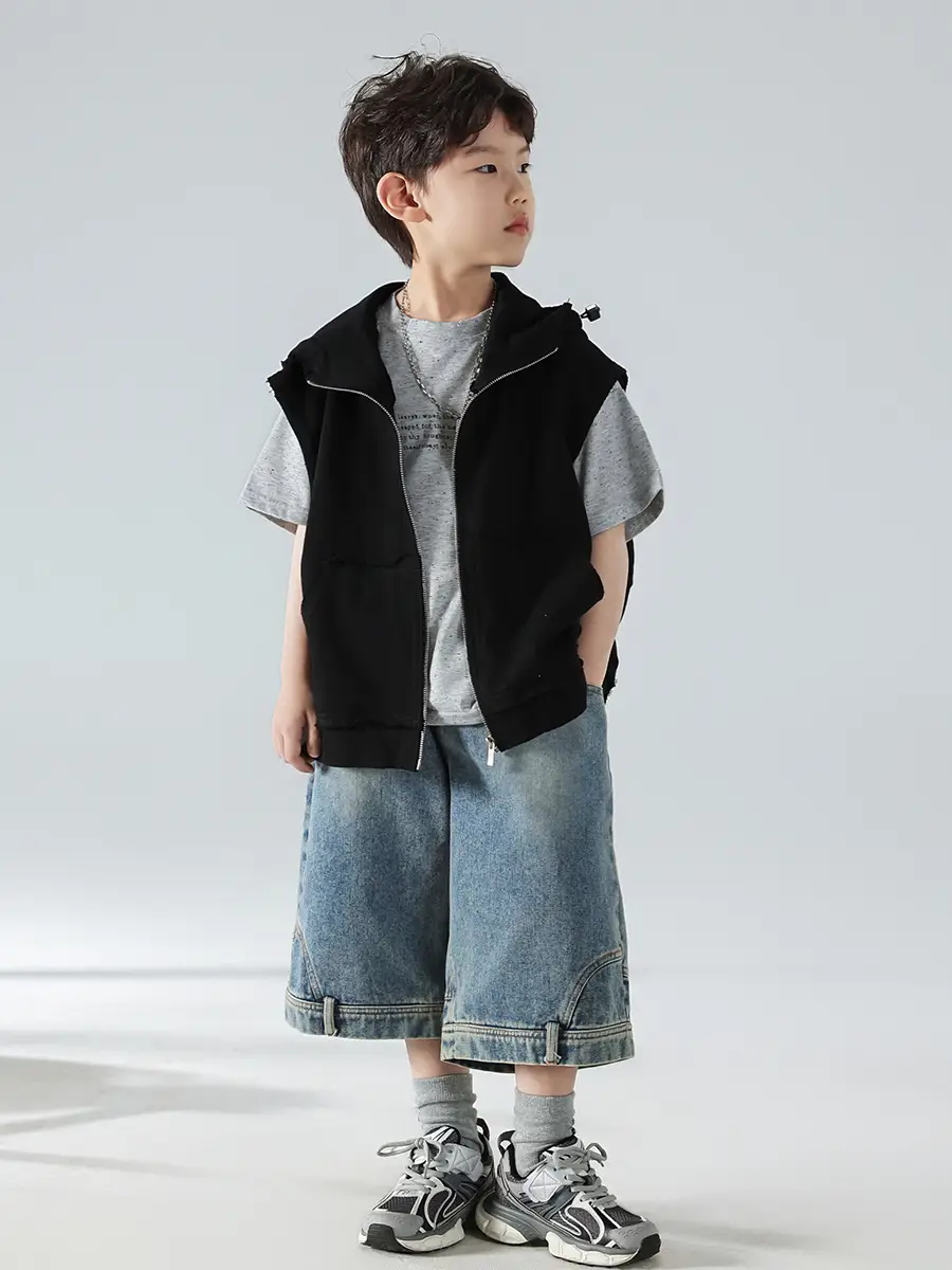 Boys Hooded Denim T-Shirt Grey 2025 — feature 20