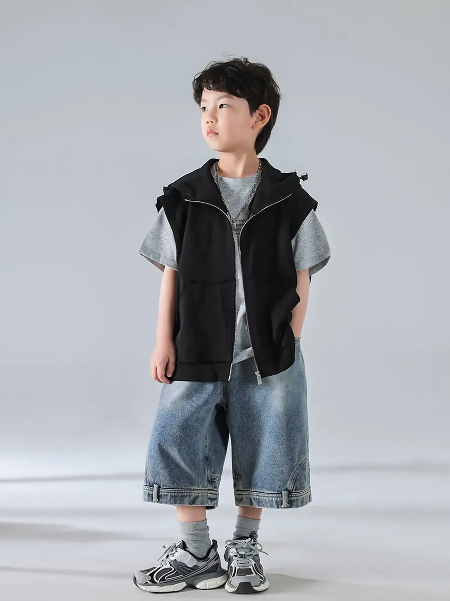 Boys Hooded Denim T-Shirt Grey 2025 — feature 22