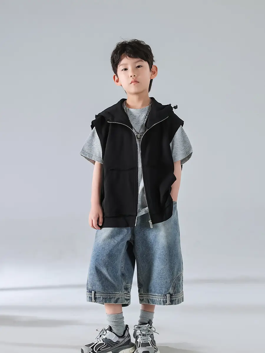 Boys Hooded Denim T-Shirt Grey 2025 — feature 23