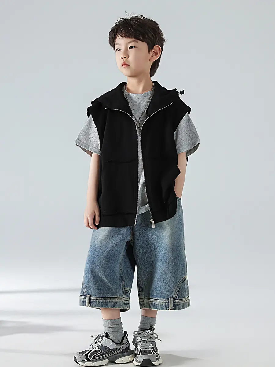 Boys Hooded Denim T-Shirt Grey 2025 — feature 24