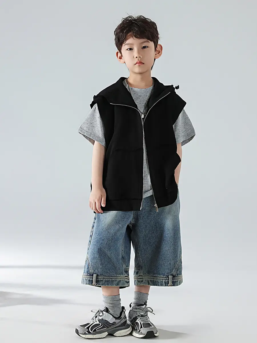 Boys Hooded Denim T-Shirt Grey 2025 — feature 25
