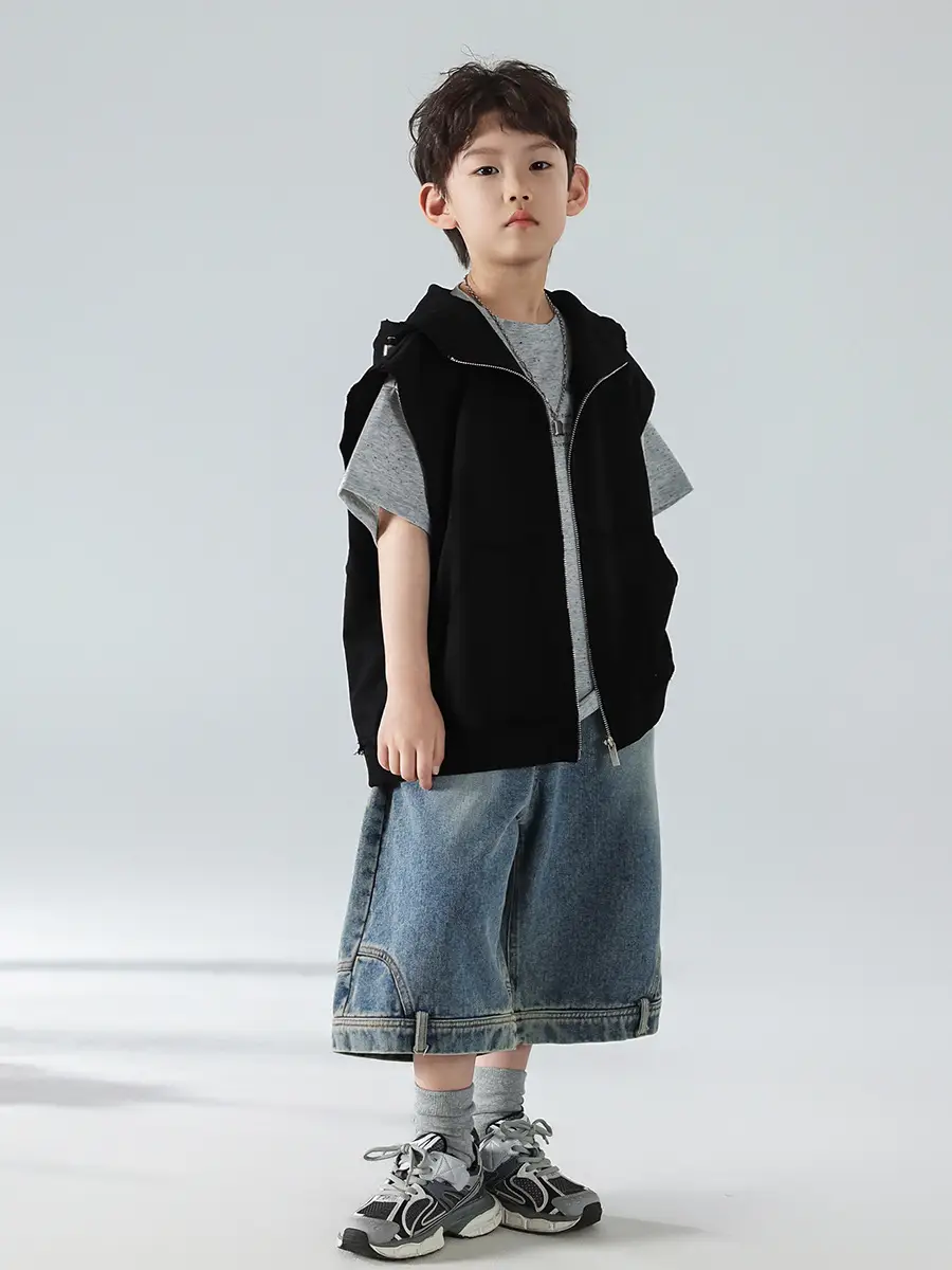 Boys Hooded Denim T-Shirt Grey 2025 — feature 26