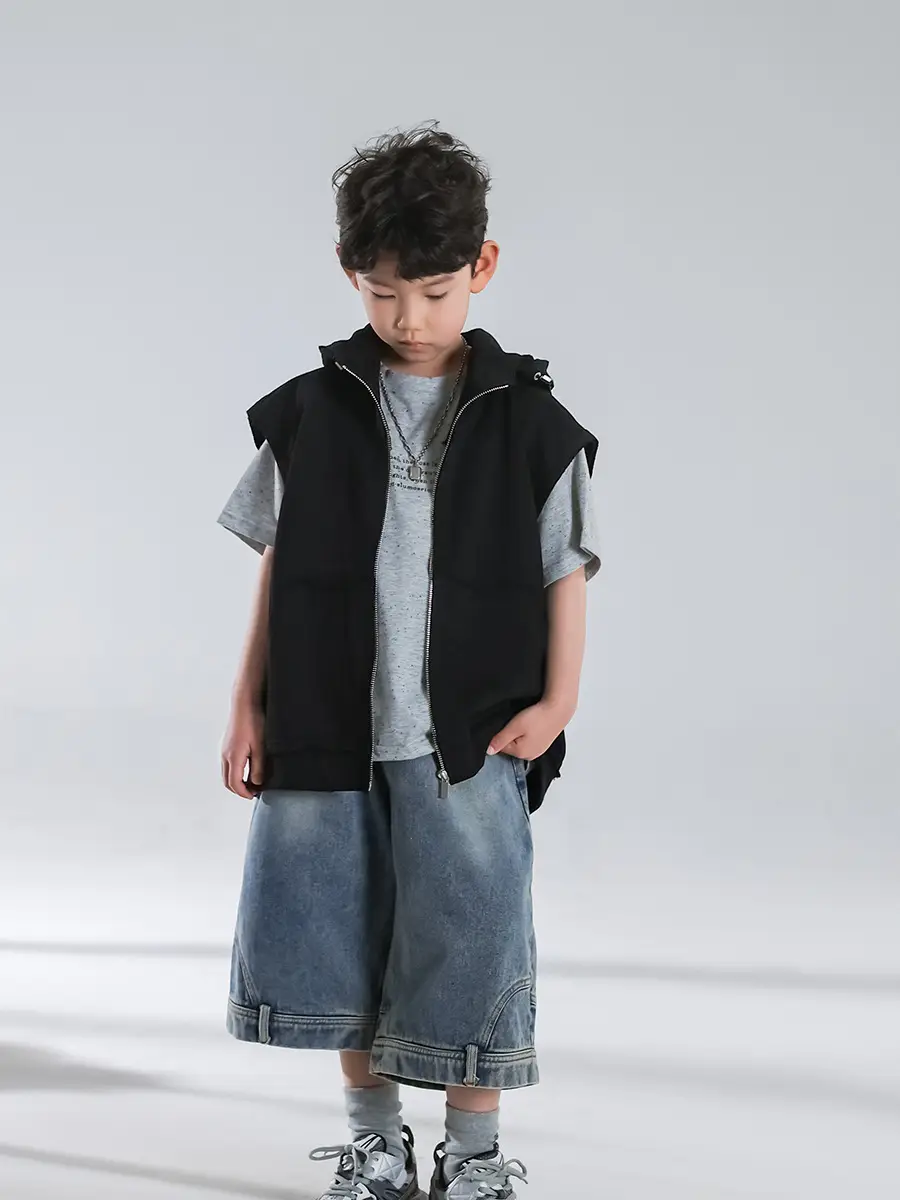 Boys Hooded Denim T-Shirt Grey 2025 — feature 29