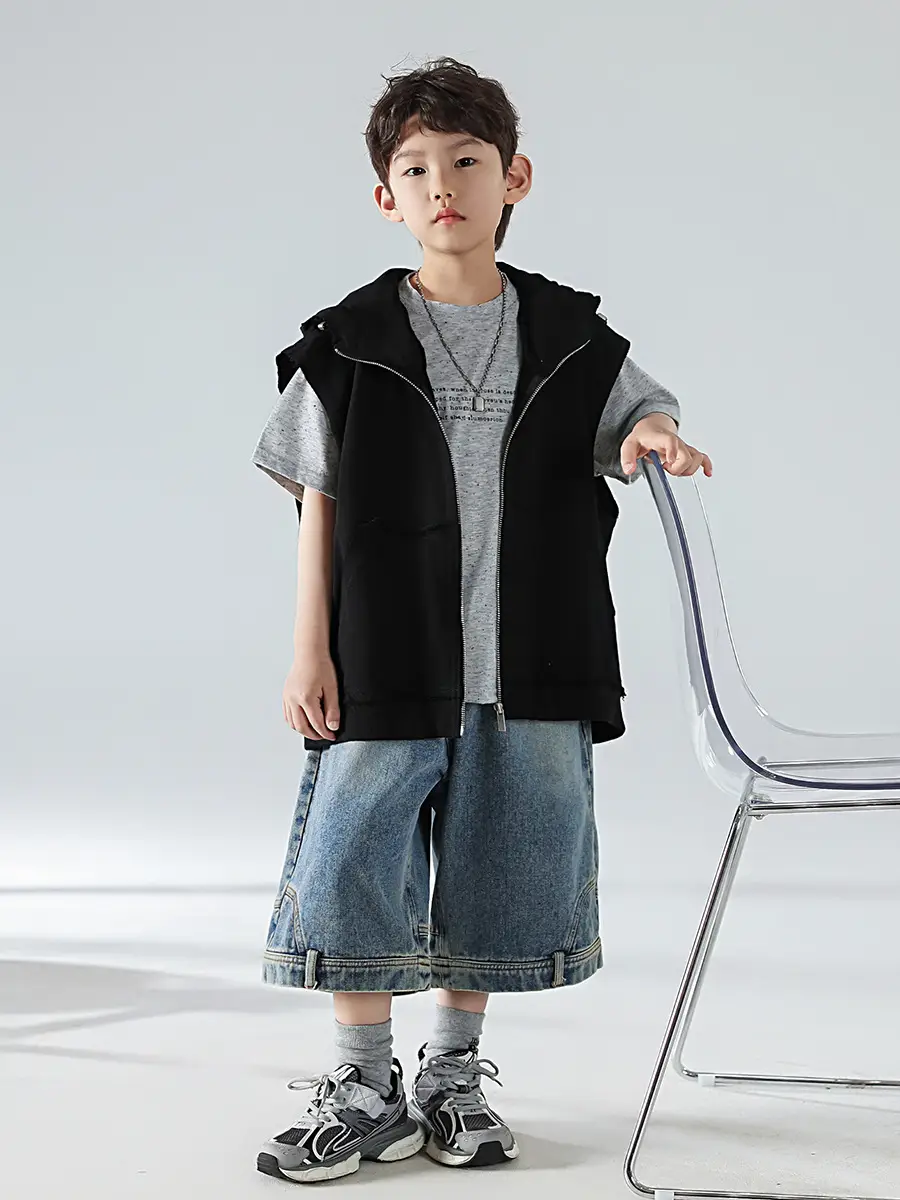 Boys Hooded Denim T-Shirt Grey 2025 — feature 31