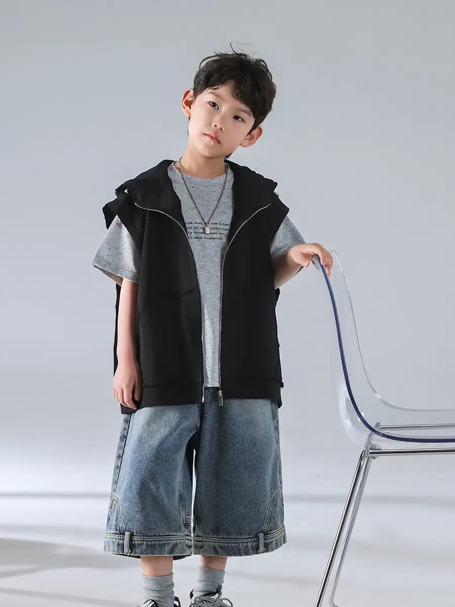 Boys Hooded Denim T-Shirt Grey 2025 — feature 32