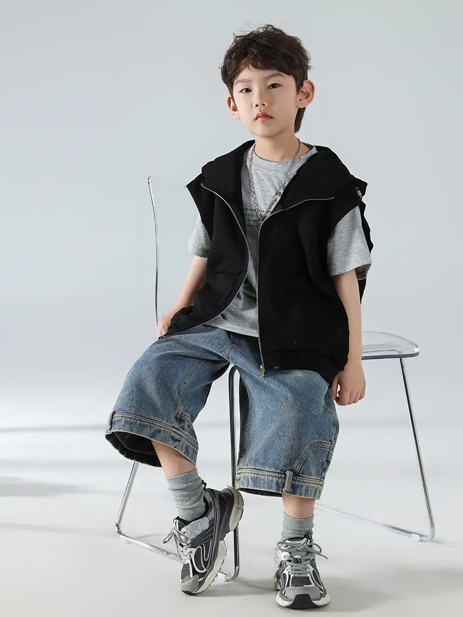 Boys Hooded Denim T-Shirt Grey 2025 — feature 33