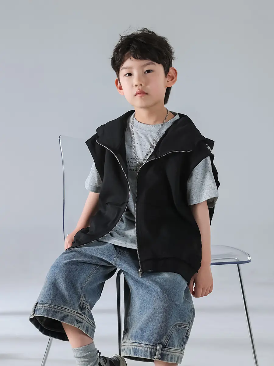 Boys Hooded Denim T-Shirt Grey 2025 — feature 4