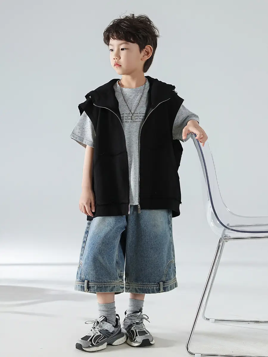 Boys Hooded Denim T-Shirt Grey 2025 — feature 5