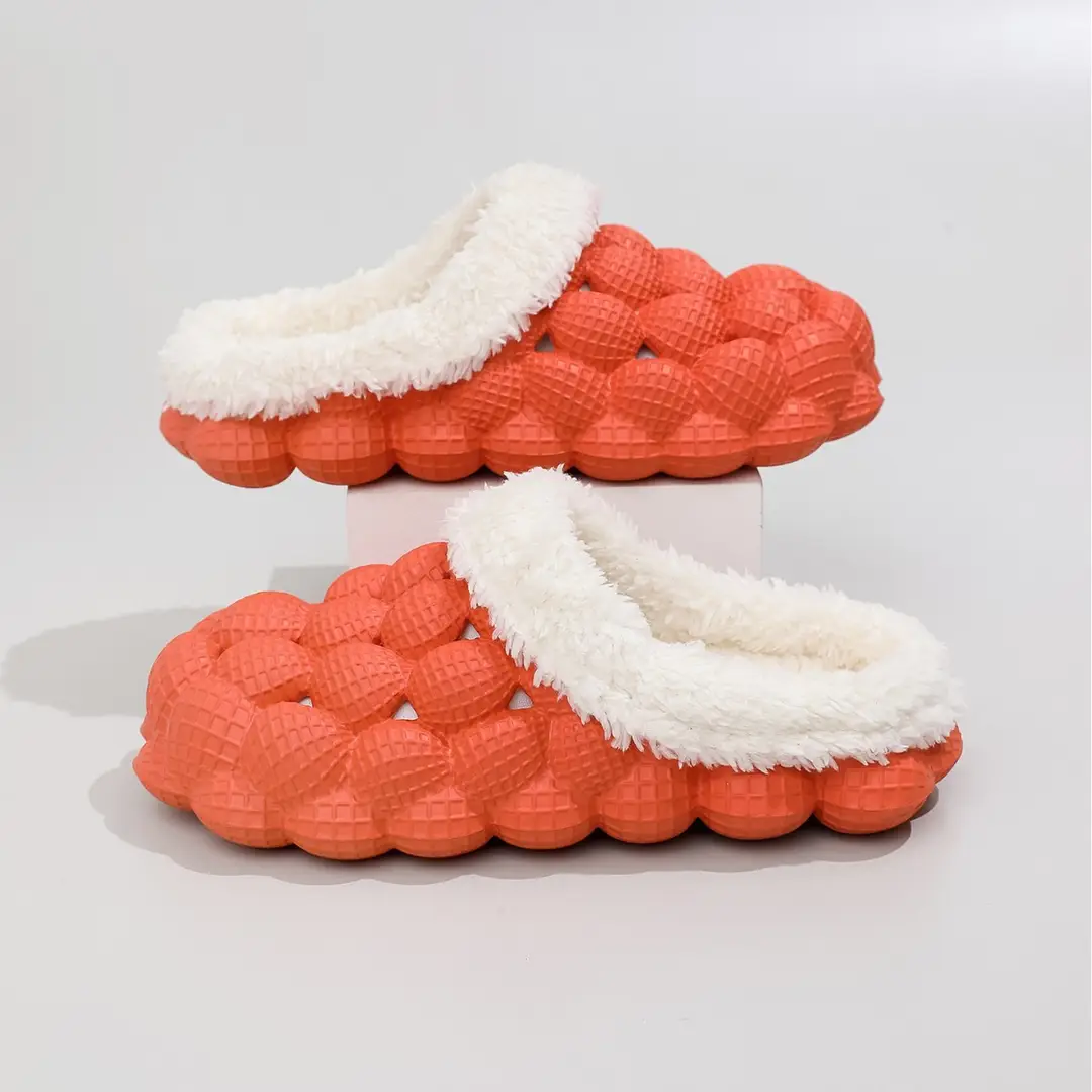 Factory wholesale autumn and winter cotton slippers litchi bubble soft bottom thick bottom cute non-slip warm Mao Mao cotton slippers for men and women - Image 7