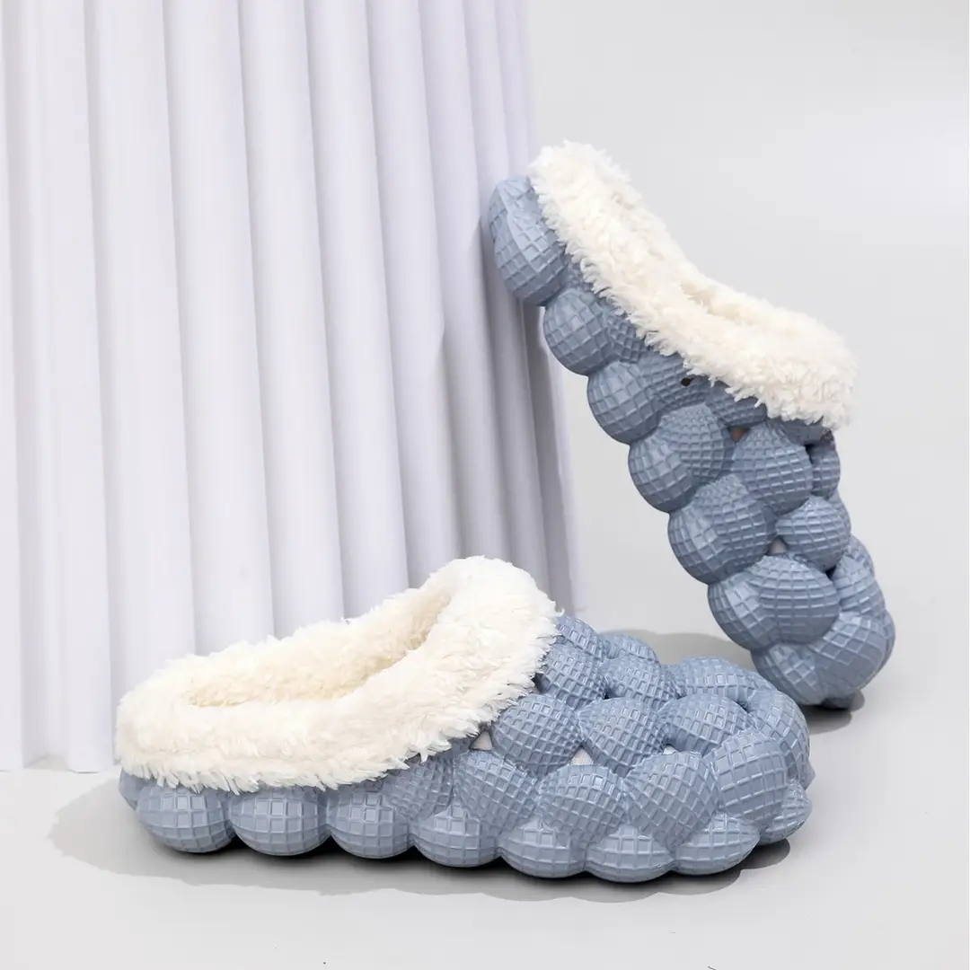 Factory wholesale autumn and winter cotton slippers litchi bubble soft bottom thick bottom cute non-slip warm Mao Mao cotton slippers for men and women - Image 9