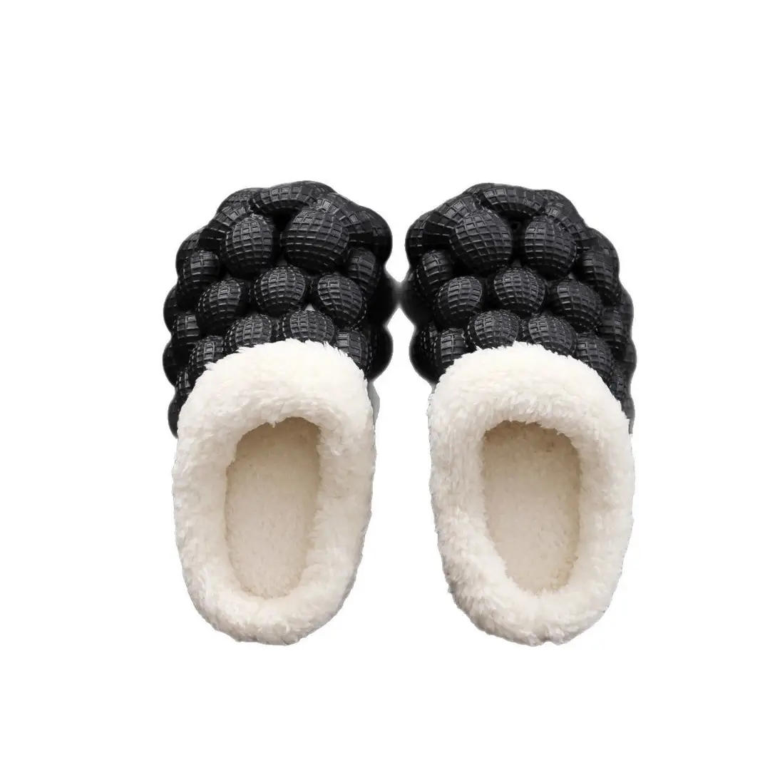 Factory wholesale autumn and winter cotton slippers litchi bubble soft bottom thick bottom cute non-slip warm Mao Mao cotton slippers for men and women - Image 10
