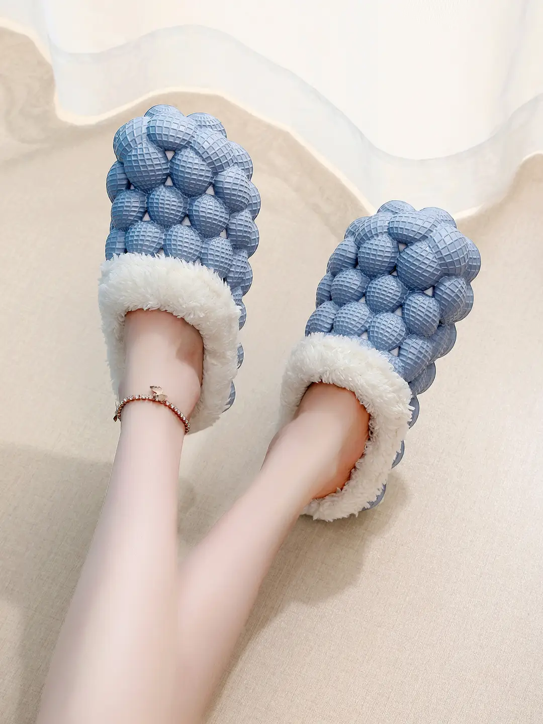 Factory wholesale autumn and winter cotton slippers litchi bubble soft bottom thick bottom cute non-slip warm Mao Mao cotton slippers for men and women — feature 17