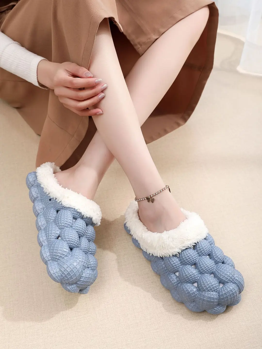 Factory wholesale autumn and winter cotton slippers litchi bubble soft bottom thick bottom cute non-slip warm Mao Mao cotton slippers for men and women — feature 18