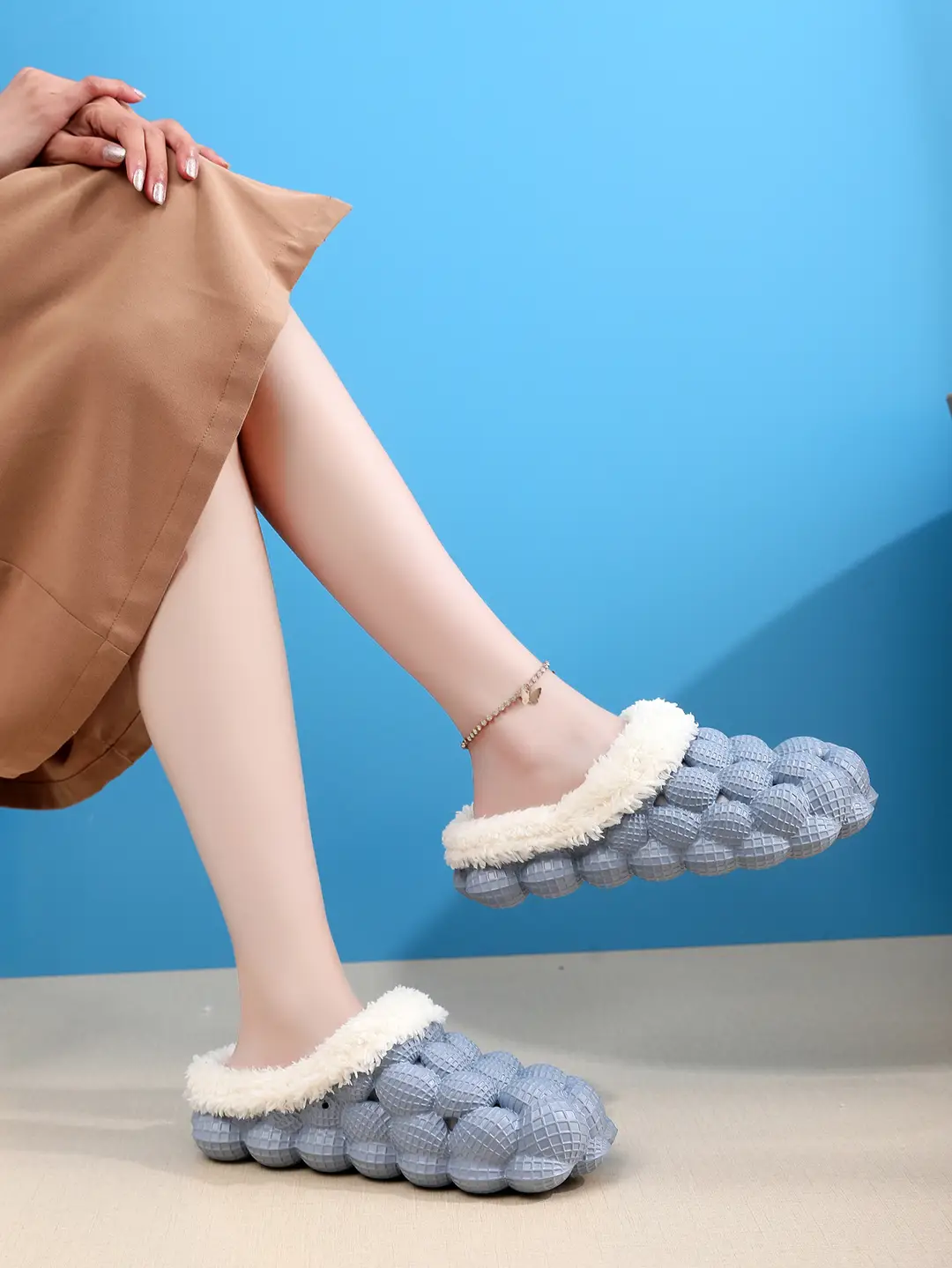 Factory wholesale autumn and winter cotton slippers litchi bubble soft bottom thick bottom cute non-slip warm Mao Mao cotton slippers for men and women — feature 19