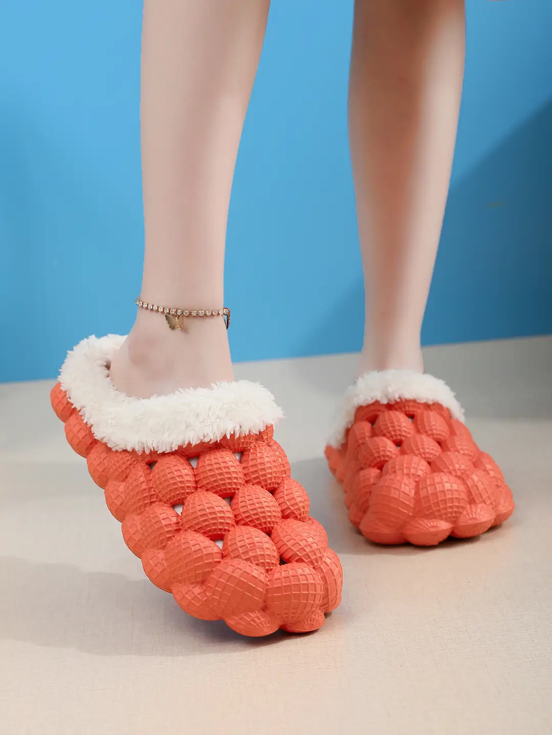 Factory wholesale autumn and winter cotton slippers litchi bubble soft bottom thick bottom cute non-slip warm Mao Mao cotton slippers for men and women — feature 21
