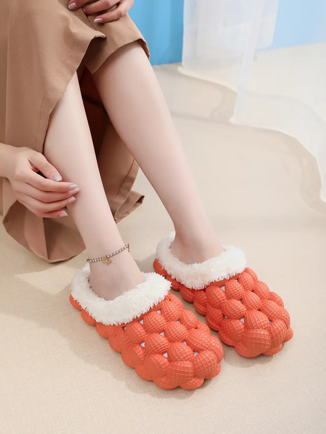 Factory wholesale autumn and winter cotton slippers litchi bubble soft bottom thick bottom cute non-slip warm Mao Mao cotton slippers for men and women — feature 22