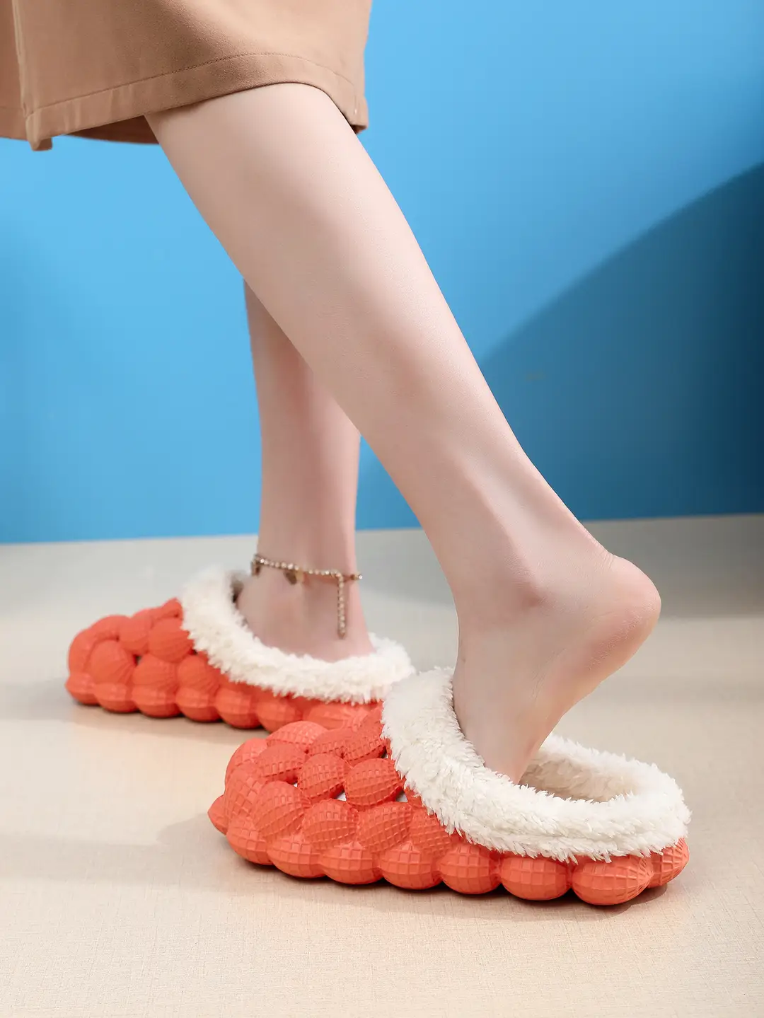 Factory wholesale autumn and winter cotton slippers litchi bubble soft bottom thick bottom cute non-slip warm Mao Mao cotton slippers for men and women — feature 23