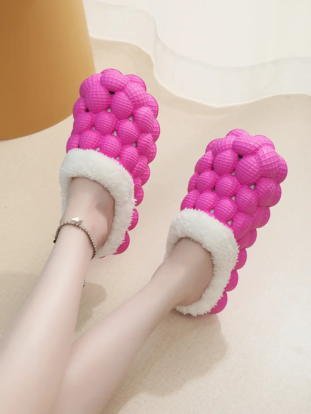Factory wholesale autumn and winter cotton slippers litchi bubble soft bottom thick bottom cute non-slip warm Mao Mao cotton slippers for men and women — feature 5